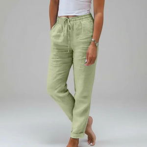 Løs og elegant damebukse i bomuld/lin – høj talje, let, komfortabel og stilren - Havn Studio