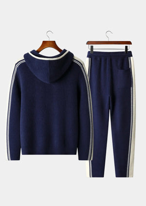 Herre tracksuit i varm uldblend – zip-hoodie & afslappede joggers med sporty striber - Havn Studio