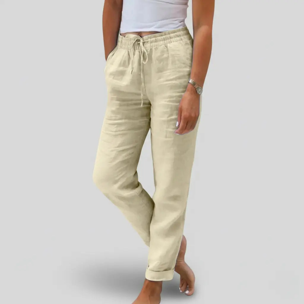 Løs og elegant damebukse i bomuld/lin – høj talje, let, komfortabel og stilren - Havn Studio