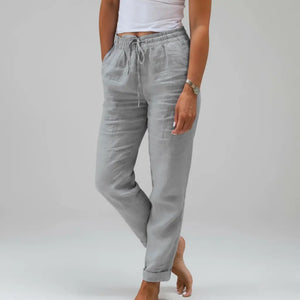 Løs og elegant damebukse i bomuld/lin – høj talje, let, komfortabel og stilren - Havn Studio