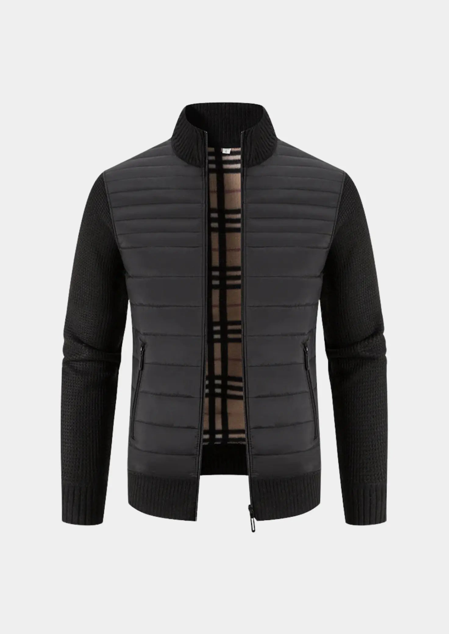 Herre vinterjakke med quiltet front – varm hybridjakke med strikkede ærmer - Havn Studio