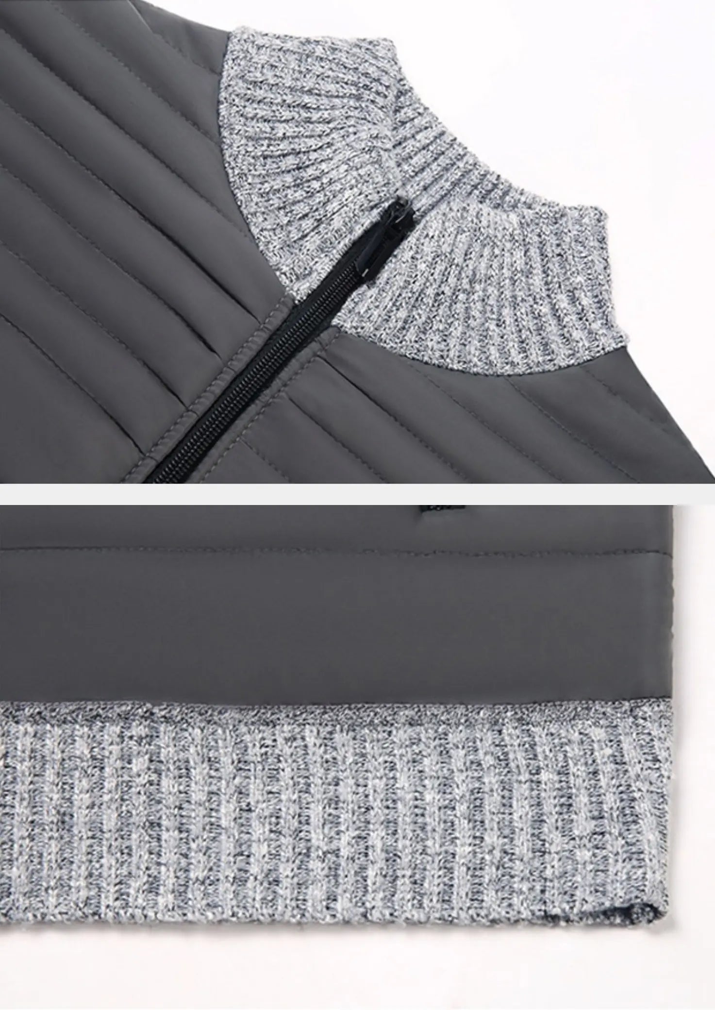 Herre vinterjakke med quiltet front – varm hybridjakke med strikkede ærmer - Havn Studio