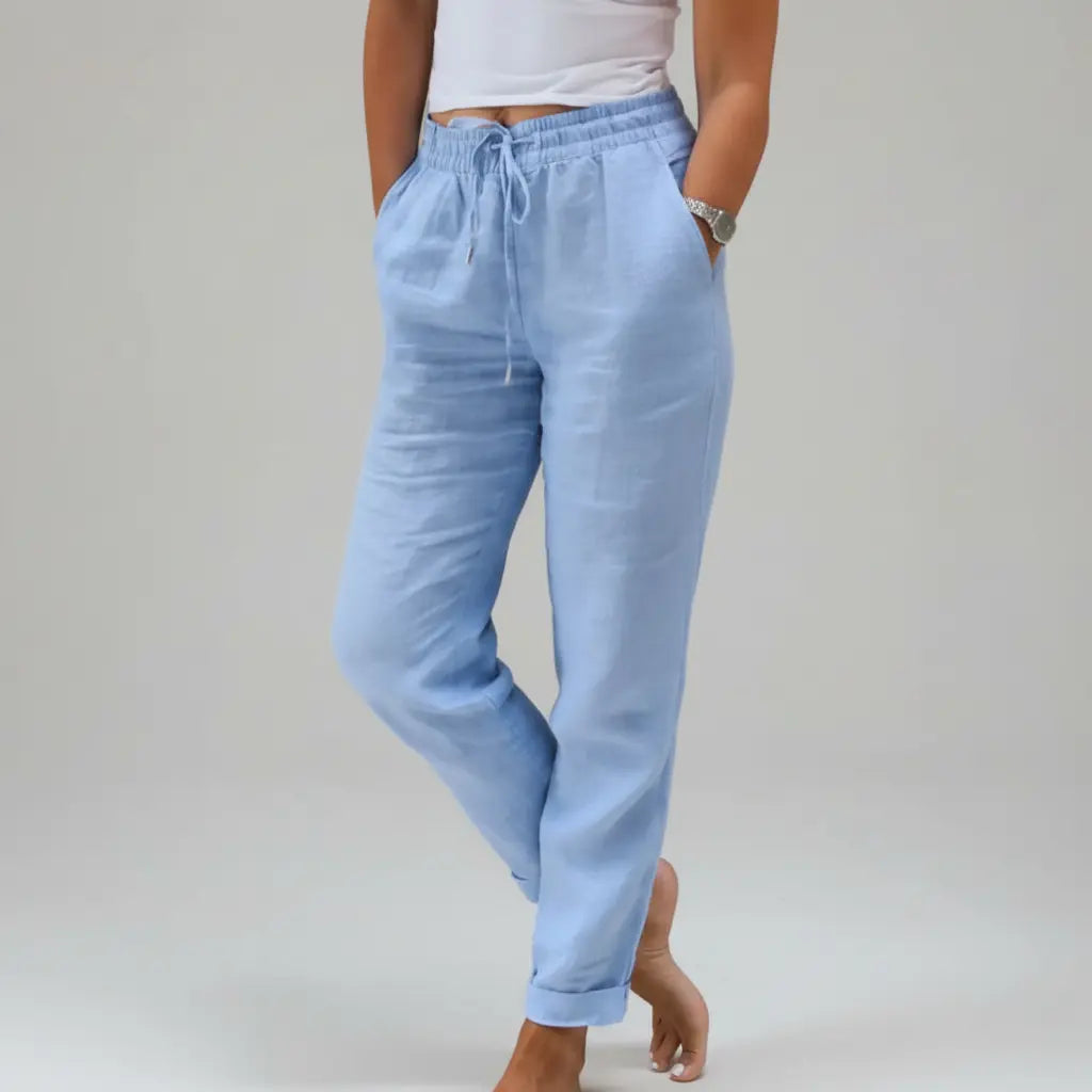 Løs og elegant damebukse i bomuld/lin – høj talje, let, komfortabel og stilren - Havn Studio