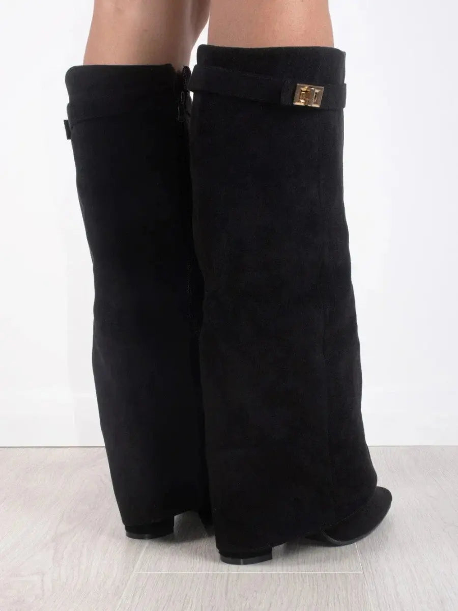 Dame Suede Støvler – Højskaftede Mode Støvler med Spids Snude - Havn Studio